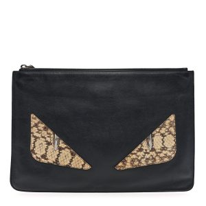 Vitello Snakeskin Monster Eyes Inlay Pouch Black