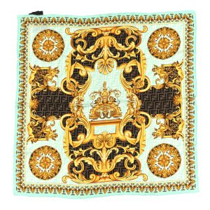 X VERSACE Silk FF Baroque Fendace Scarf Light Blue