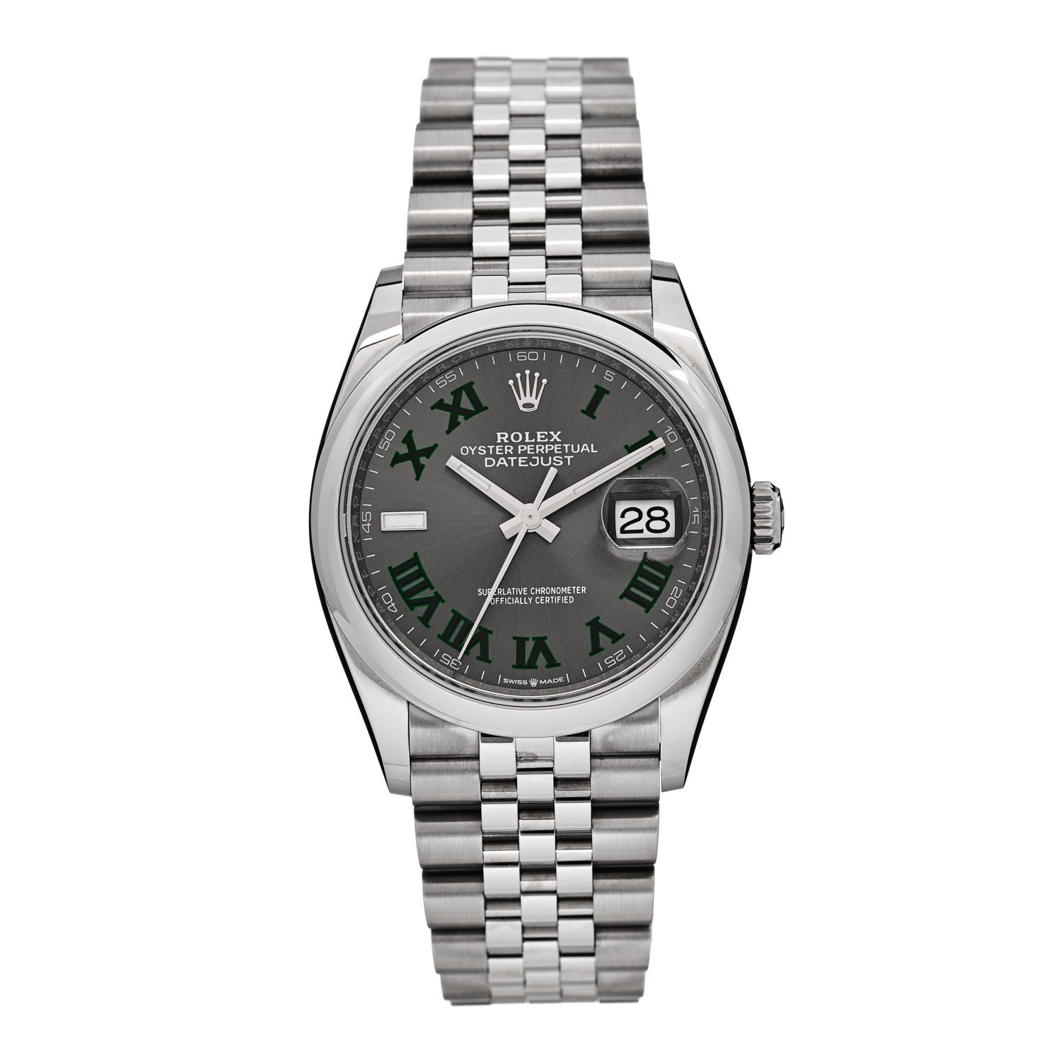Stainless Steel 36mm Oyster Perpetual Wimbledon Datejust Watch Slate 126200