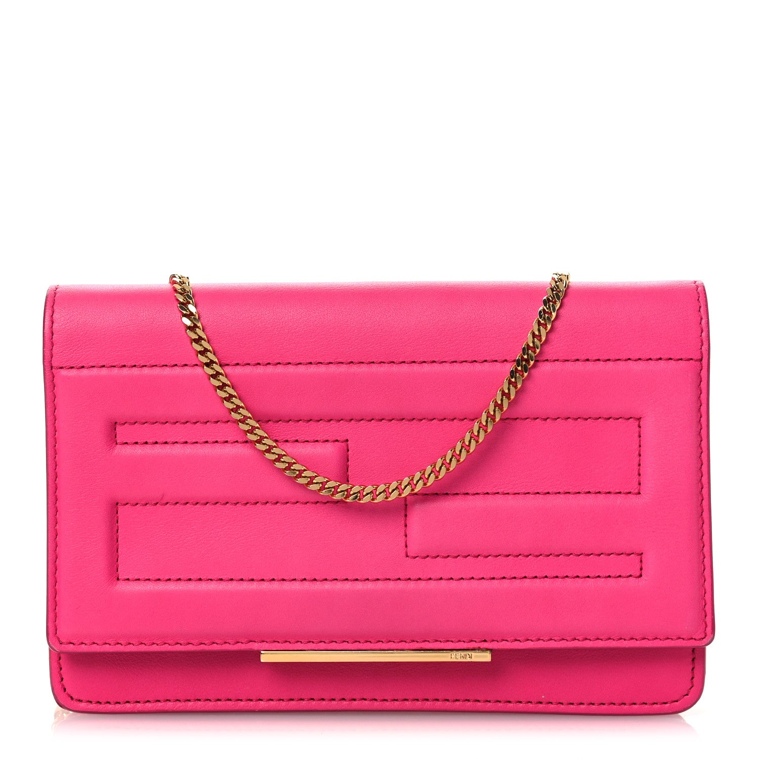 Vitello Flamingo Tube Wallet on Chain Fuchsia