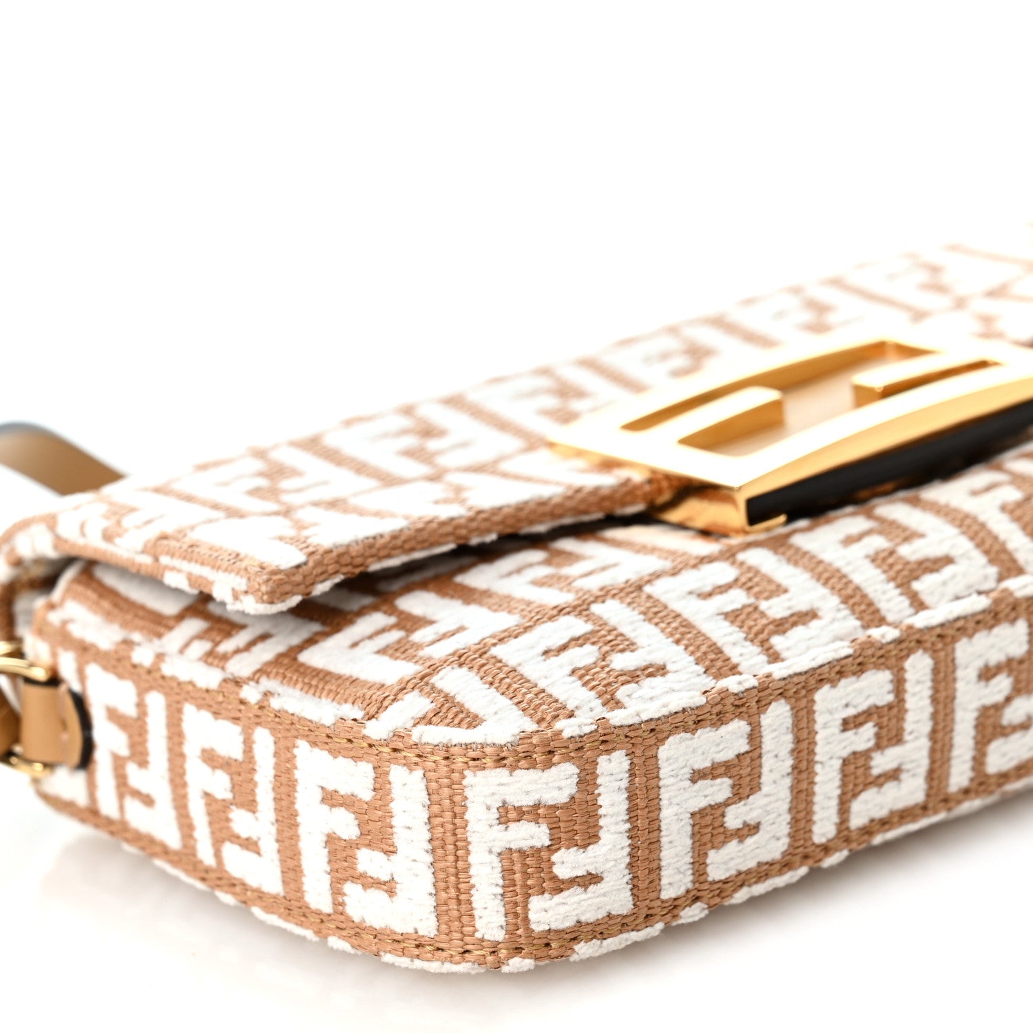 Raffia Chenille Vitello FF Phone Baguette Naturale White - Image 9