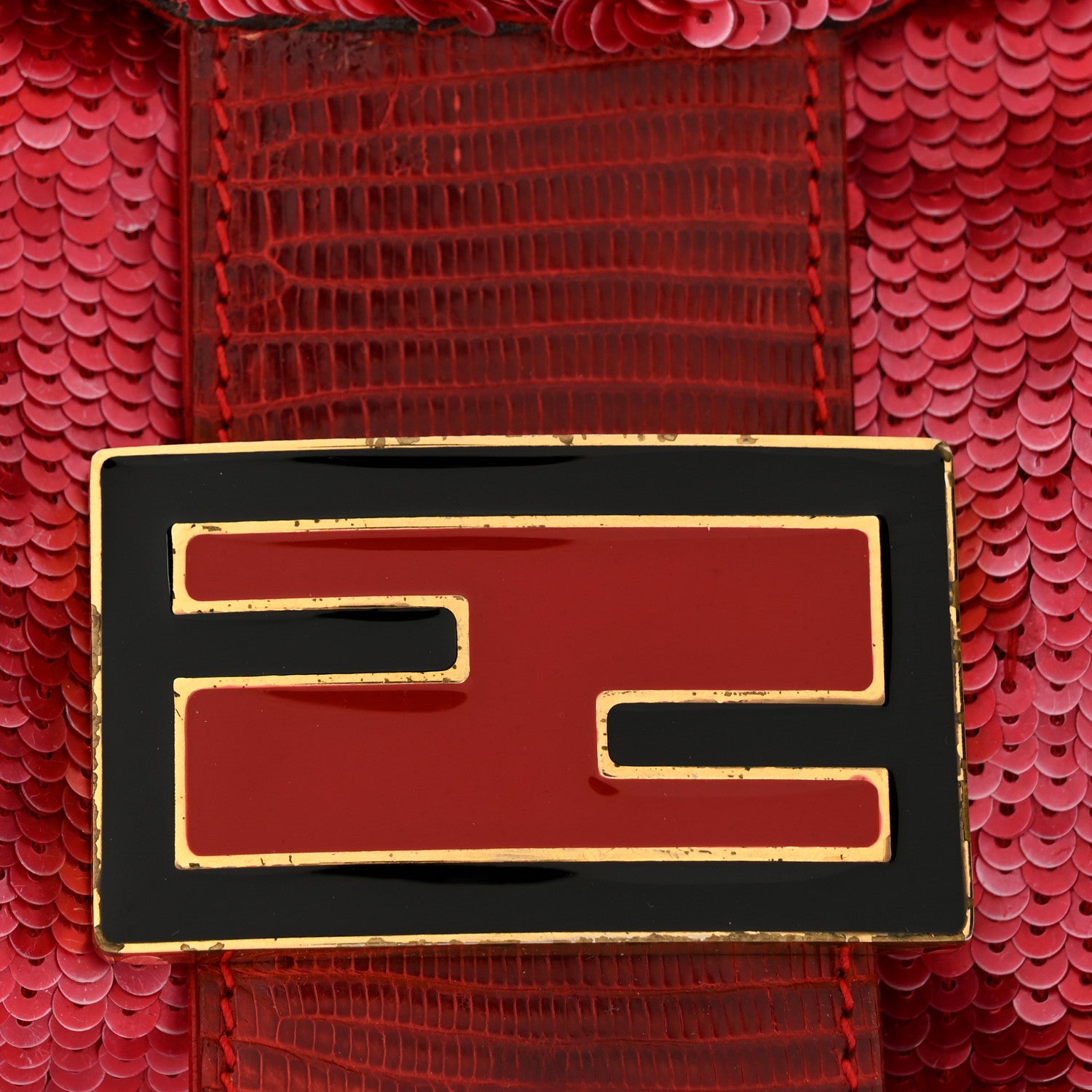 Sequin Lizard Enamel Baguette Red - Image 12