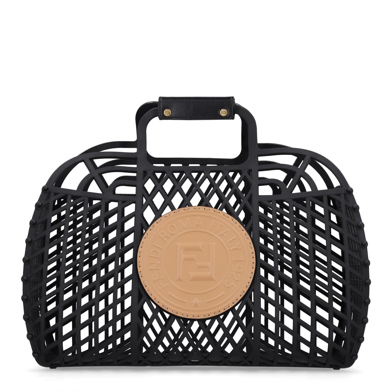 Recycled Plastic Vitello Liberty Matte Medium Fendi Basket Black Miele Scuro