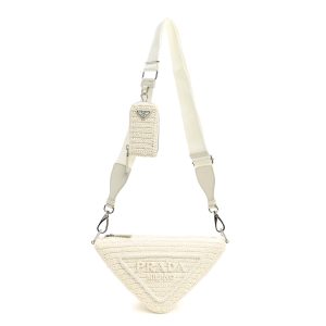 Yarn Raffia Effect Crochet Triangle Shoulder Bag White