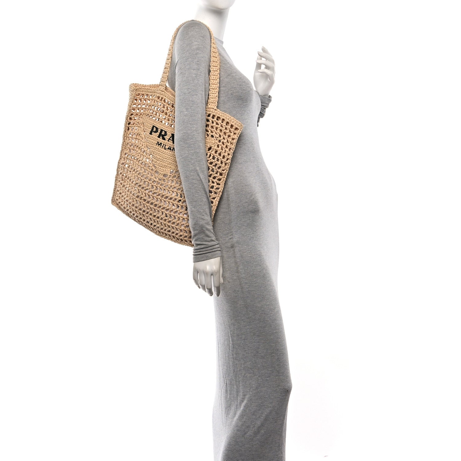 Yarn Raffia Effect Crochet Logo Embroidered Tote Bag Naturale - Image 2