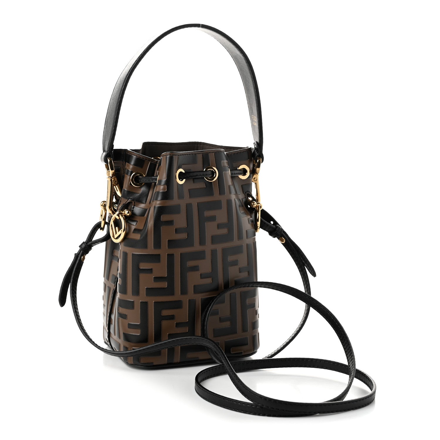 Vitello Liberty F is Fendi Bi-Color FF 1974 Embossed Mini Mon Tresor Bucket Bag Maya Black - Image 3