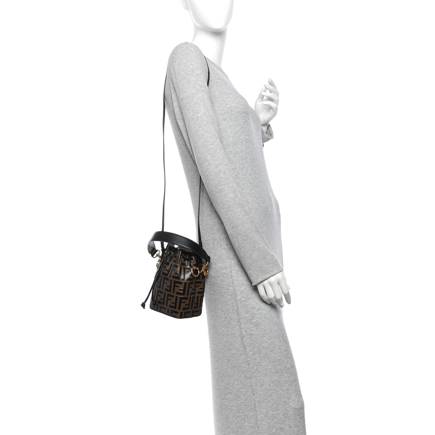 Vitello Liberty F is Fendi Bi-Color FF 1974 Embossed Mini Mon Tresor Bucket Bag Maya Black - Image 2