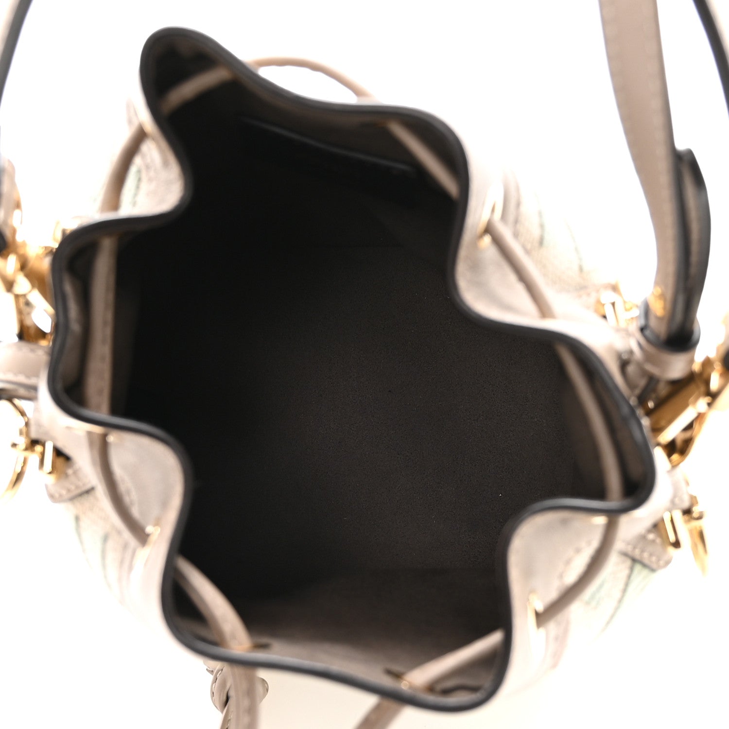 Canvas Vitello King FF Embroidered Mini Mon Tresor Bucket Bag Matcha Milk Dove - Image 5
