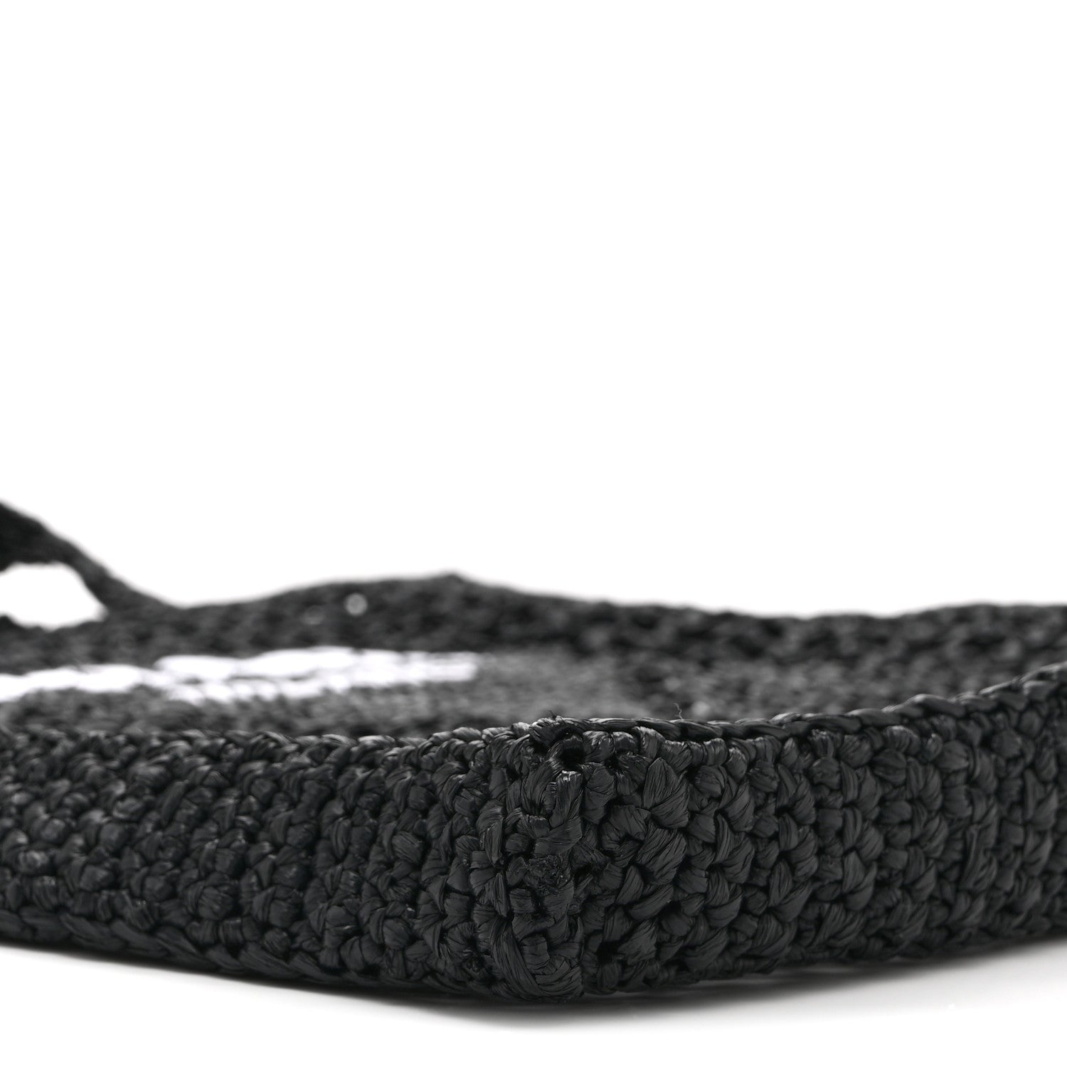 Yarn Raffia Effect Crochet Logo Embroidered Tote Bag Black - Image 8