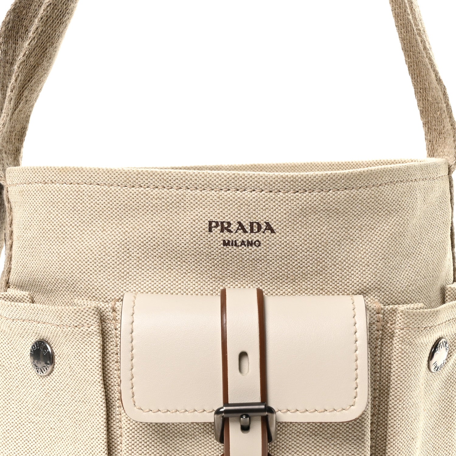 Canvas Calfskin Mini Route Bucket Bag Naturale - Image 8