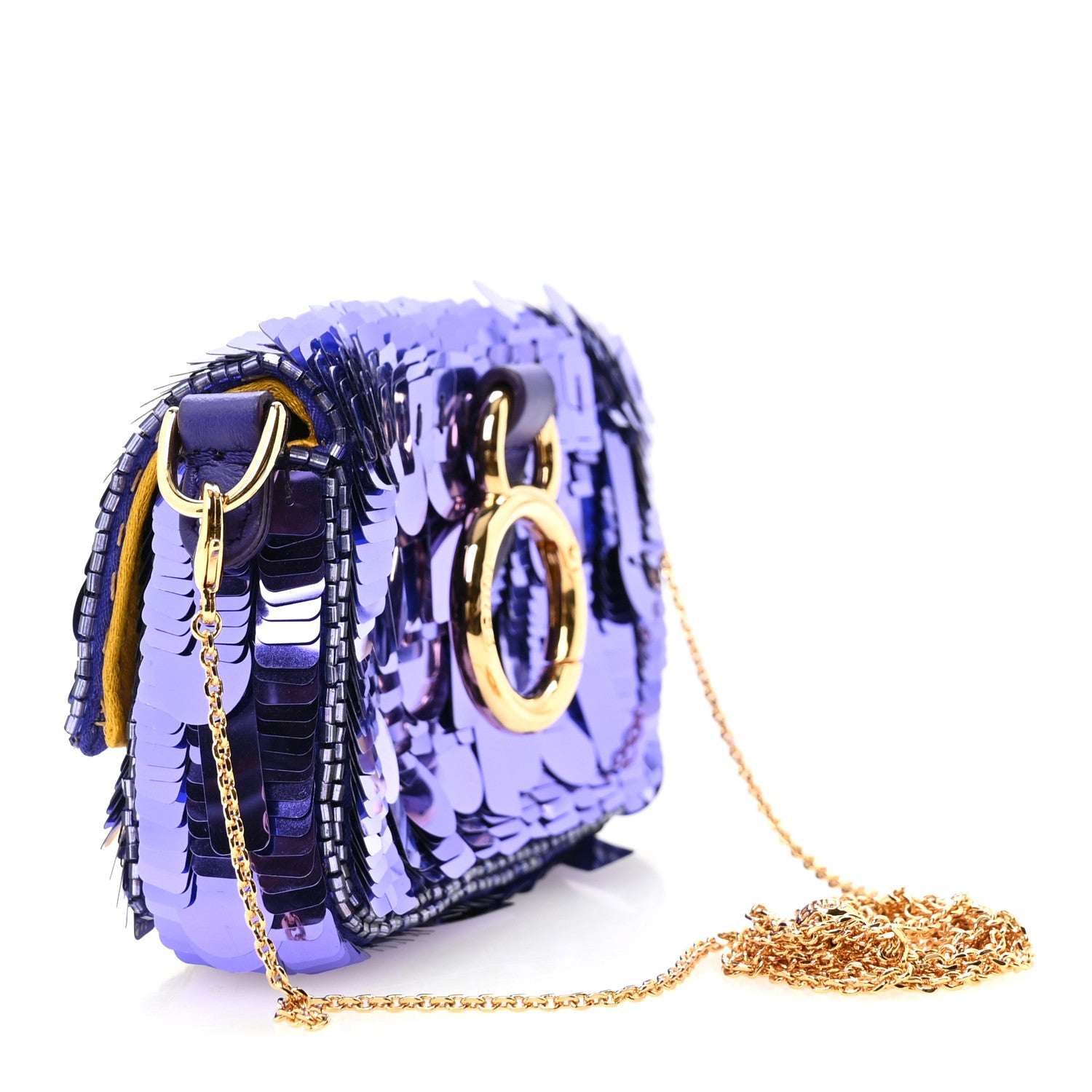 Sequin Paillettes Shiny Nappa Sex and the City Nano Maxi Buckle Baguette Charm Viola Purple - Image 2