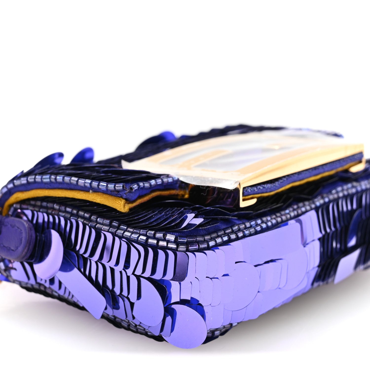 Sequin Paillettes Shiny Nappa Sex and the City Nano Maxi Buckle Baguette Charm Viola Purple - Image 9
