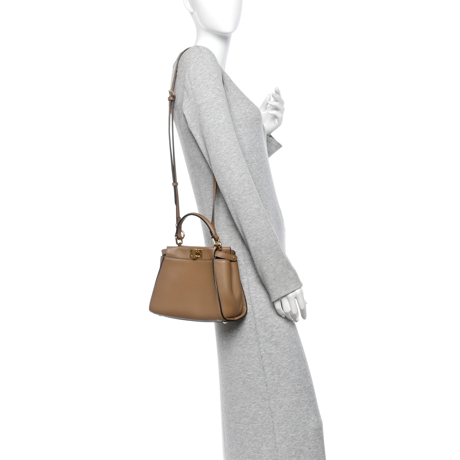 Vitello Seta Fabric Jacquard FF 1974 Mini Peekaboo Iconic Satchel Sand Tobacco Moro - Image 2
