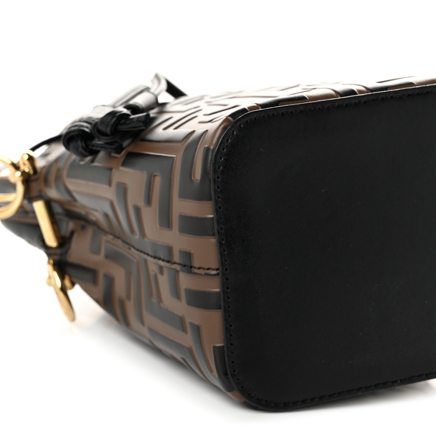 Vitello Liberty F is Fendi Bi-Color FF 1974 Embossed Mini Mon Tresor Bucket Bag Maya Black - Image 9