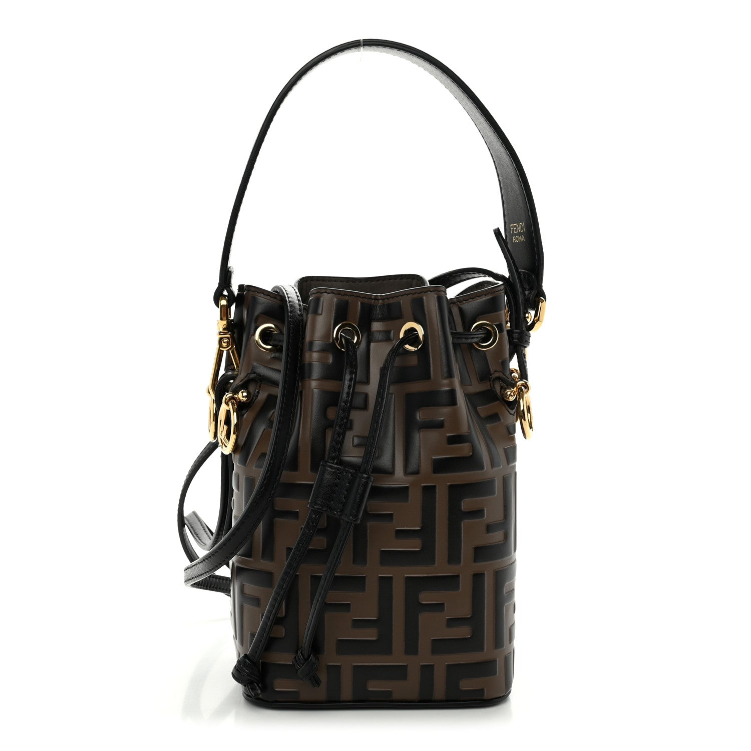 Vitello Liberty F is Fendi Bi-Color FF 1974 Embossed Mini Mon Tresor Bucket Bag Maya Black