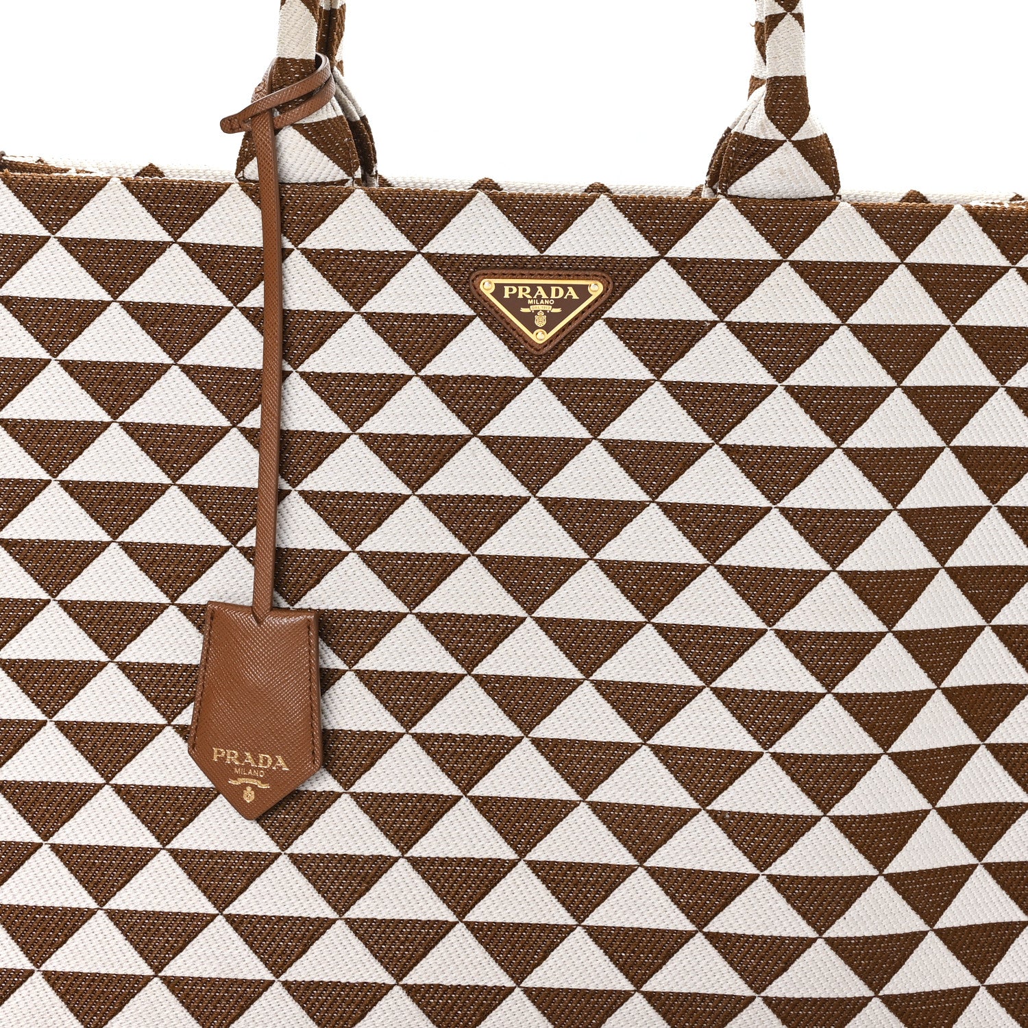 Jacquard Saffiano Triangolo Symbole Embroidered Large Tote Tobacco Talco - Image 7