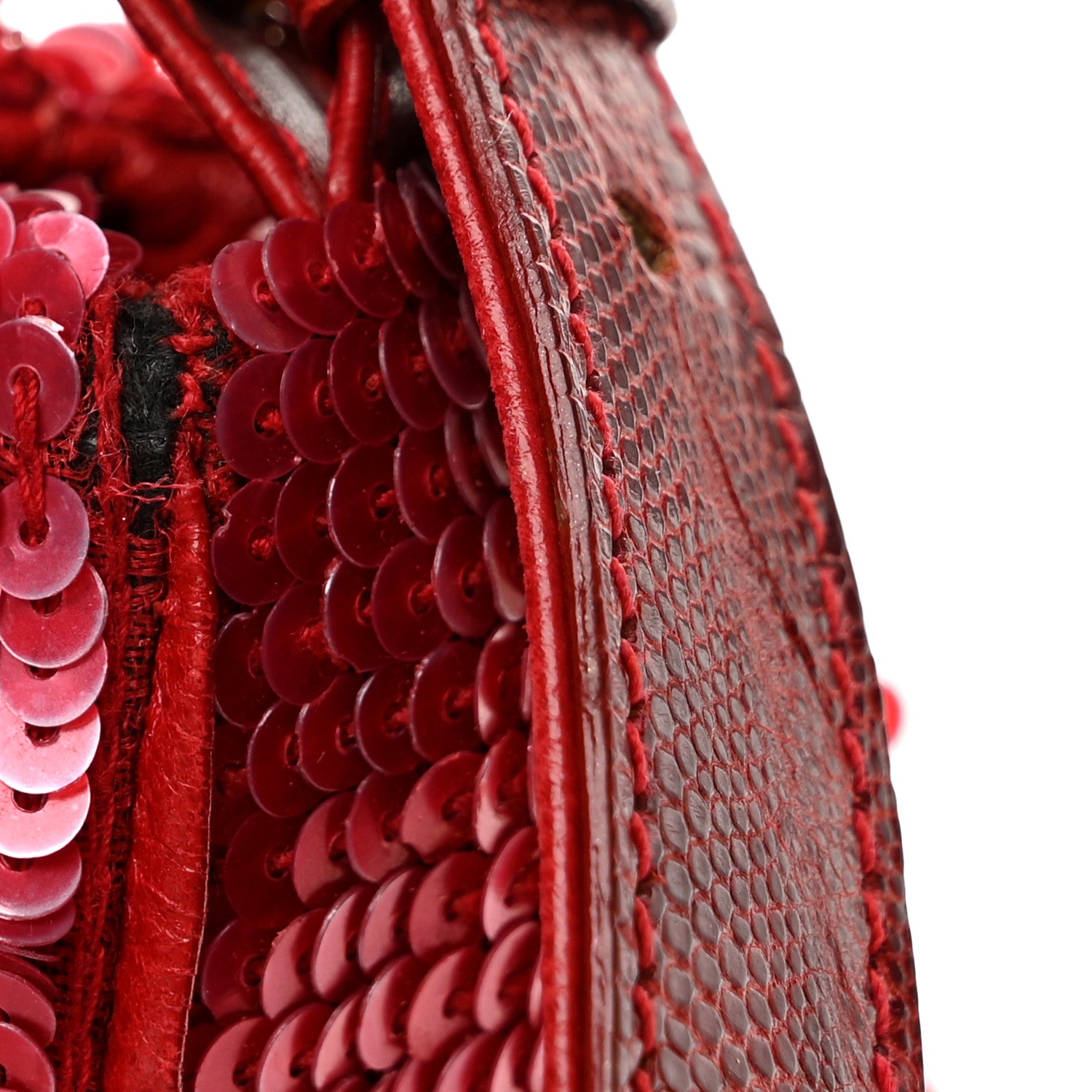 Sequin Lizard Enamel Baguette Red - Image 14