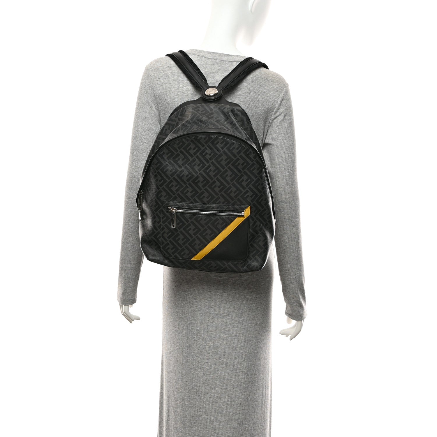 Glazed Fabric Vitello King FF 1974 Diagonal Medium Chiodo Backpack Black Sunflower - Image 2
