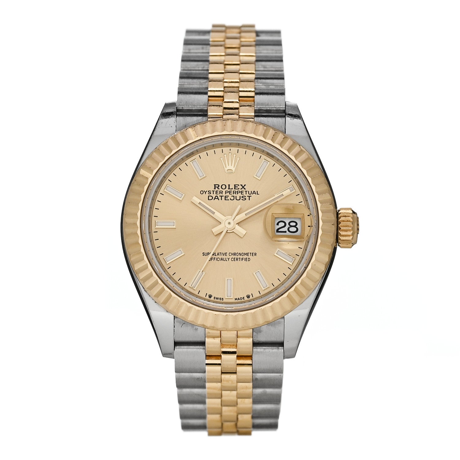 Stainless Steel 18K Yellow Gold 28mm Oyster Perpetual Datejust Watch Champagne 279173