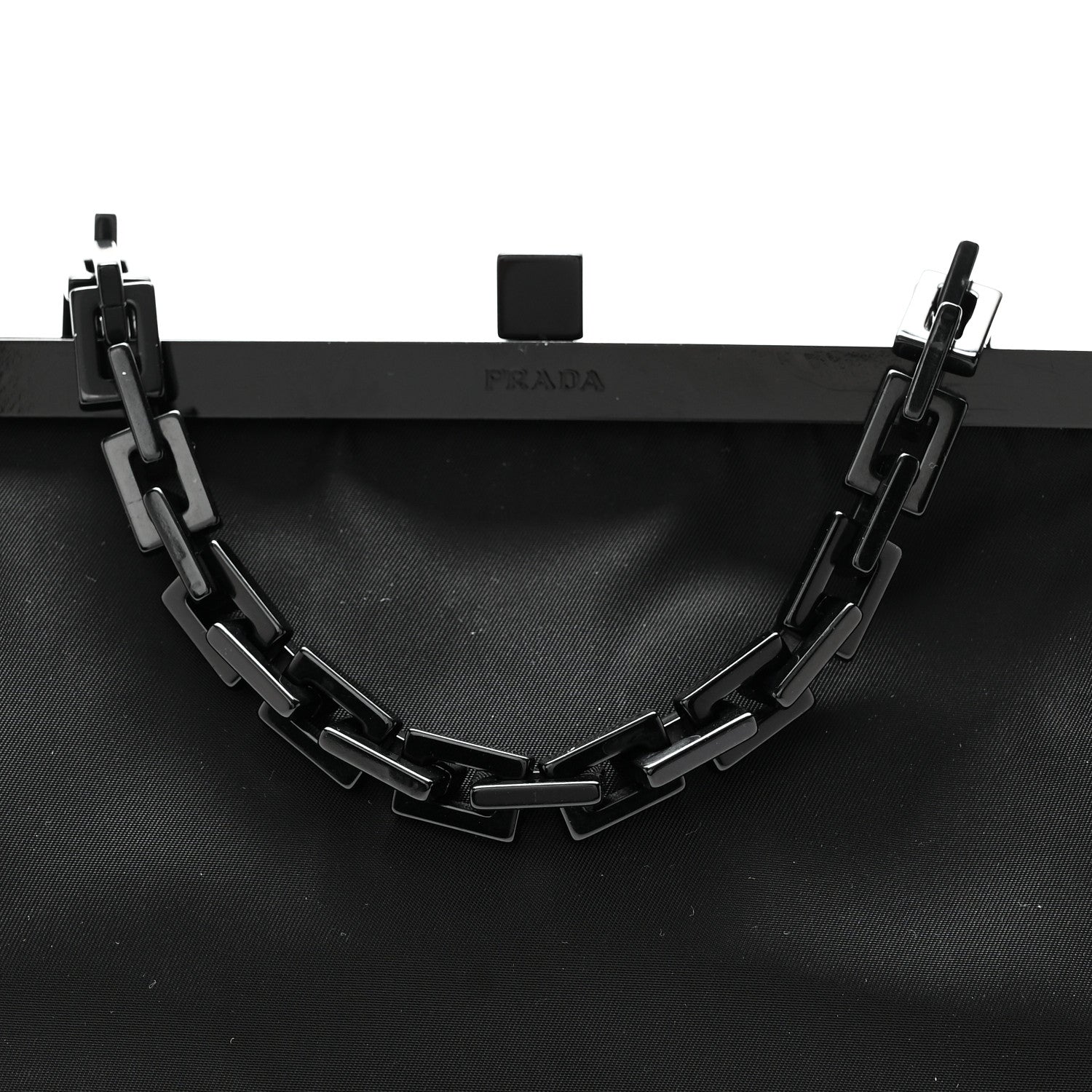 Tessuto Nylon Kisslock Frame Shoulder Bag Black - 图片 7