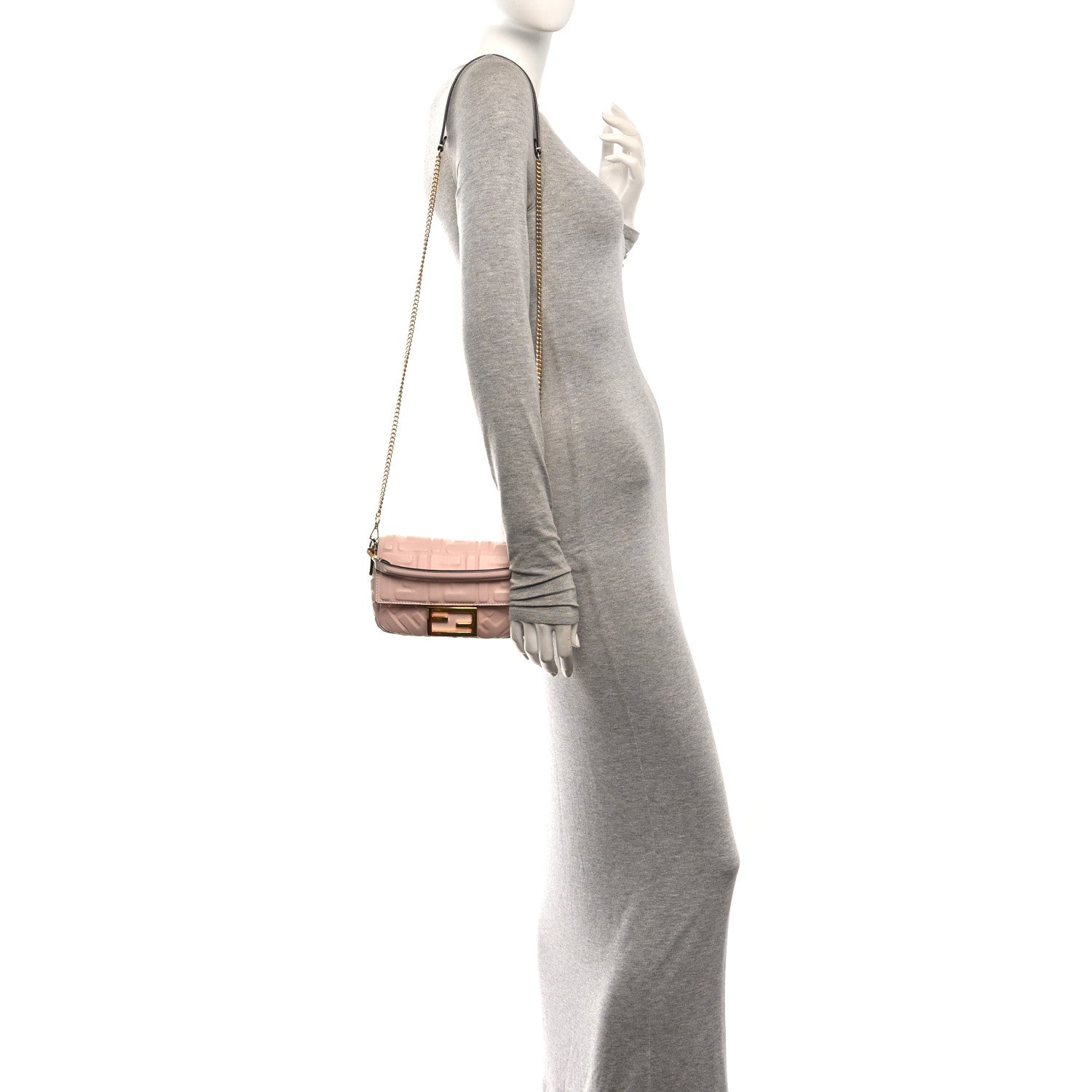 Nappa FF 1974 Embossed Mini Baguette Rosa Quarzo - Image 2