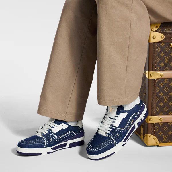 Louis Vuitton LV Trainer Indigo Blue Denim Sneakers with Swarovski Pearls - 图片 9