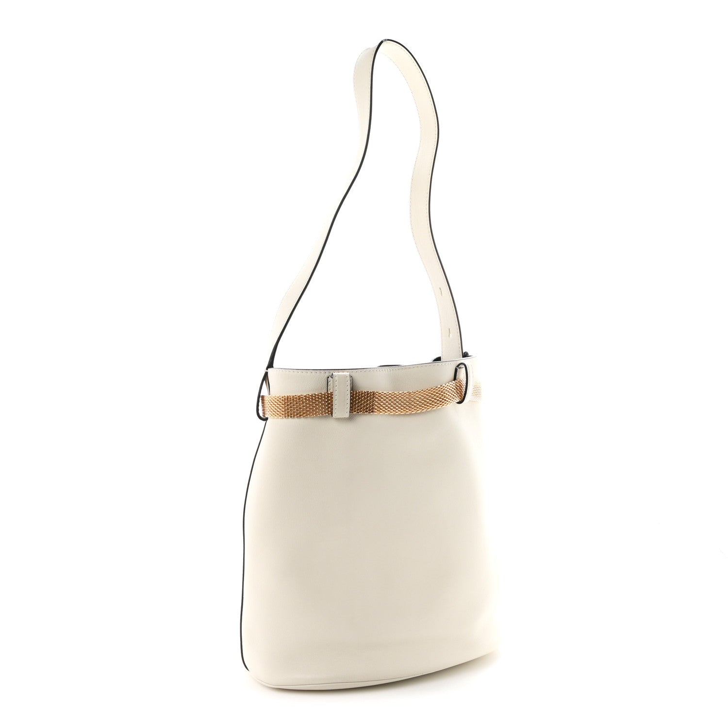 Calfskin Buckle Bag With Jeweled Belt White Black - Image 3