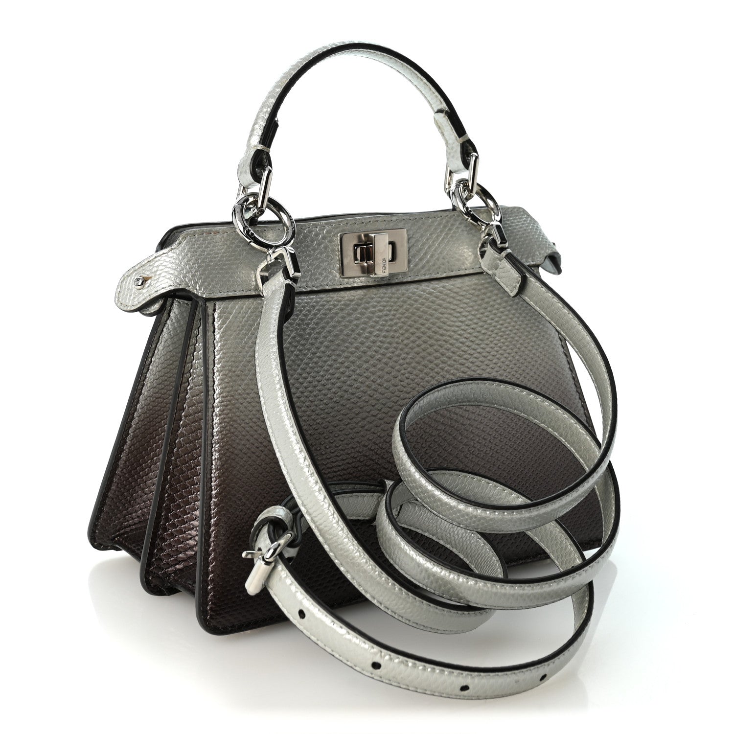 Metallic Karung Graduated Effect Petite Peekaboo I SEE U Satchel Grigio - Image 3