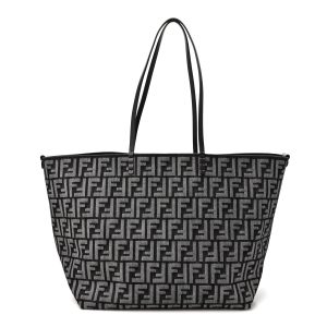 Chenille Vitello Santa Barbara FF Large Roll Reversible Shopping Tote Grigio Notte Flamingo