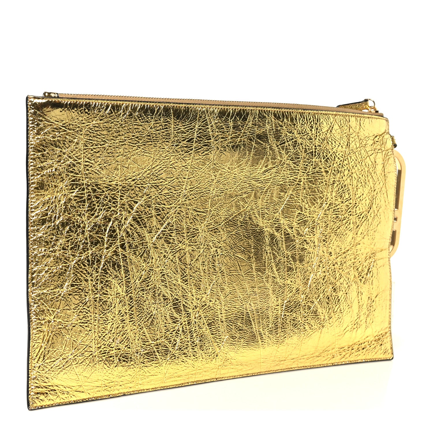 Laminated Craquele Lambskin Large Flat Pouch Gold - Image 3