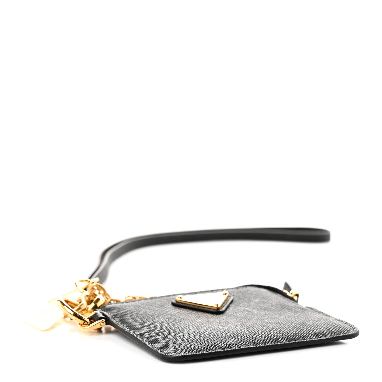 Saffiano Triangle Logo Card Holder With Strap Black - Image 4