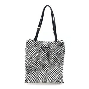 Satin Crystal Metal Triangle Logo Chain Crossbody Handbag Cristal