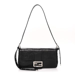 Crackled Calfskin Baguette 26424 Black