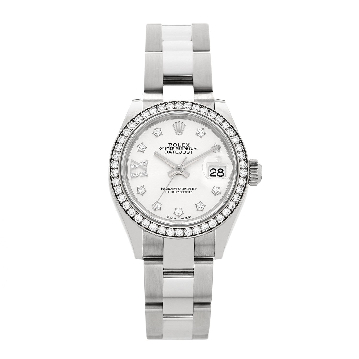 Stainless Steel 18K White Gold Diamond 28mm Oyster Perpetual Datejust Watch Silver 279384RBR