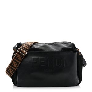 Calfskin Nylon FF Logo Embossed Changing Bag Black