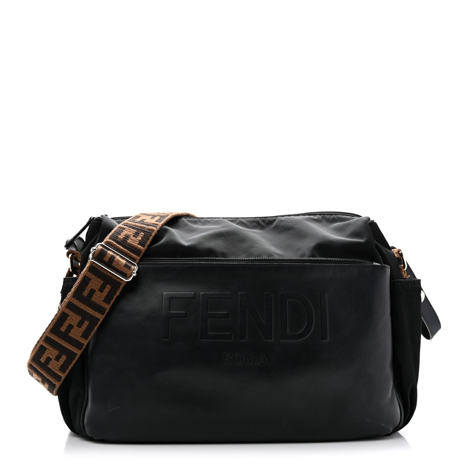 Calfskin Nylon FF Logo Embossed Changing Bag Black