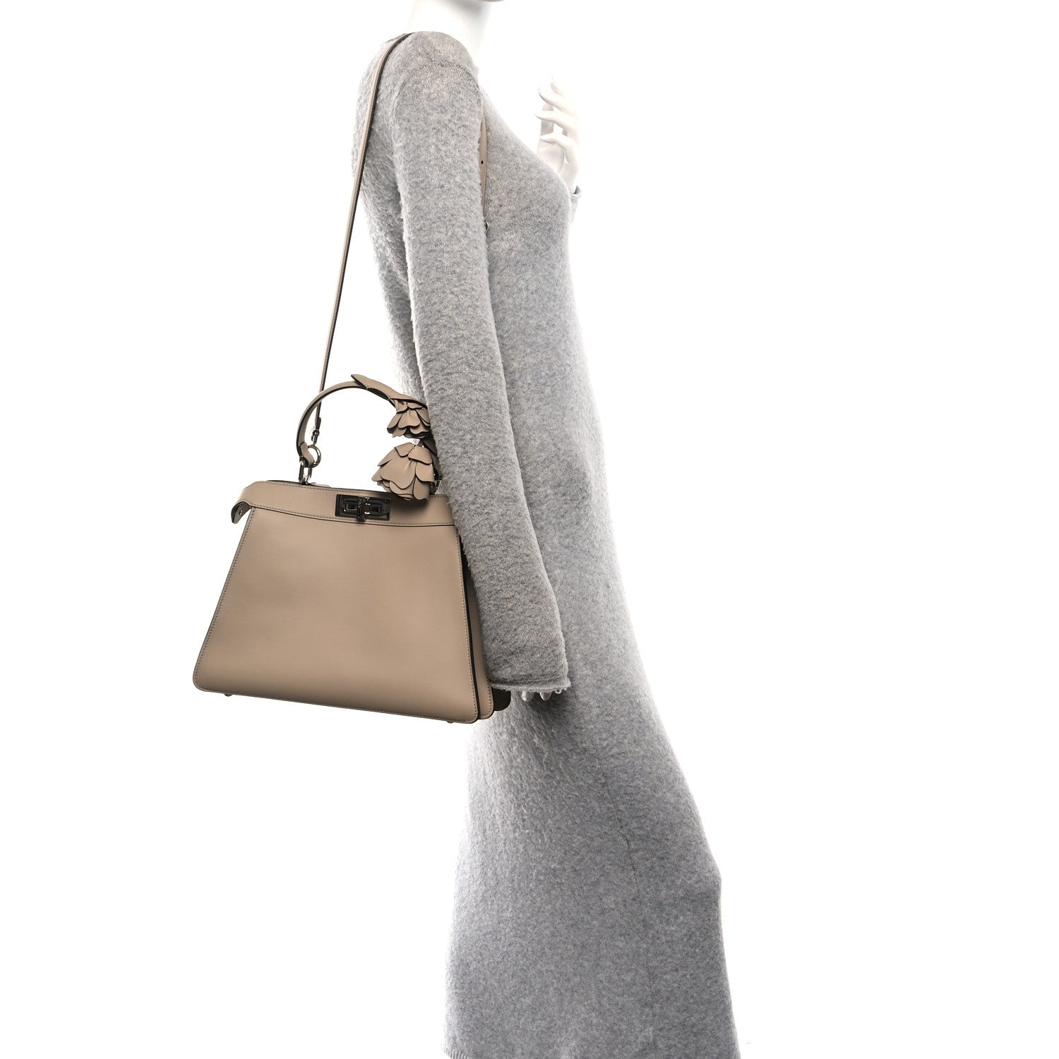 Shiny Calfskin Flower Medium Peekaboo I SEE U Satchel Beige Amido - Image 2