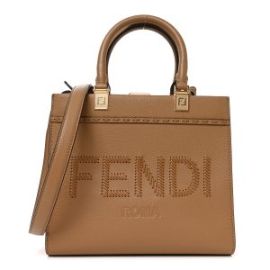 Vitello Santa Barbara Woven Logo Small Fendi Sunshine Shopper Tote Cappucino Cappucino