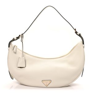 Soft Grain Calfskin Large Demi-Lune Shoulder Bag White