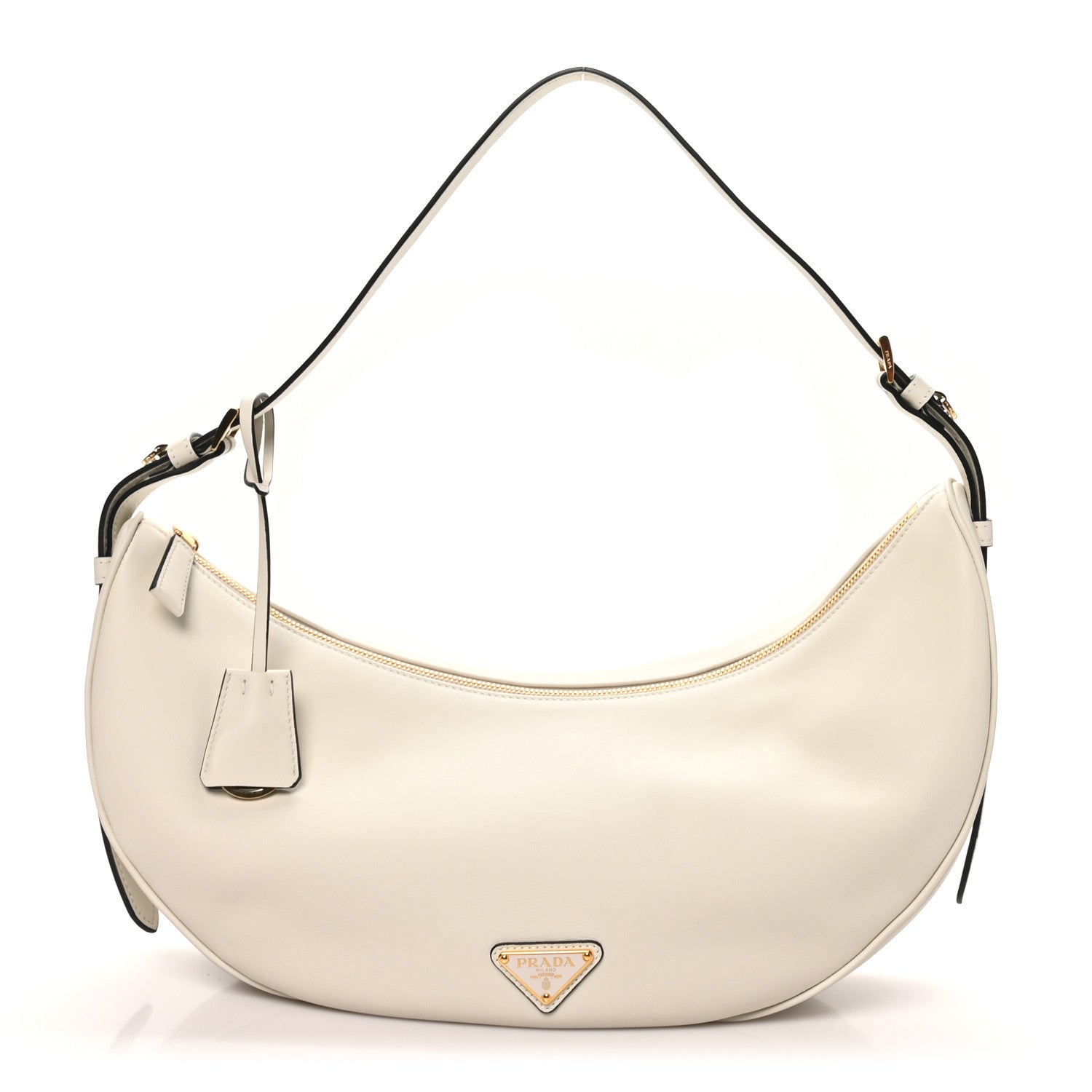 Soft Grain Calfskin Large Demi-Lune Shoulder Bag White