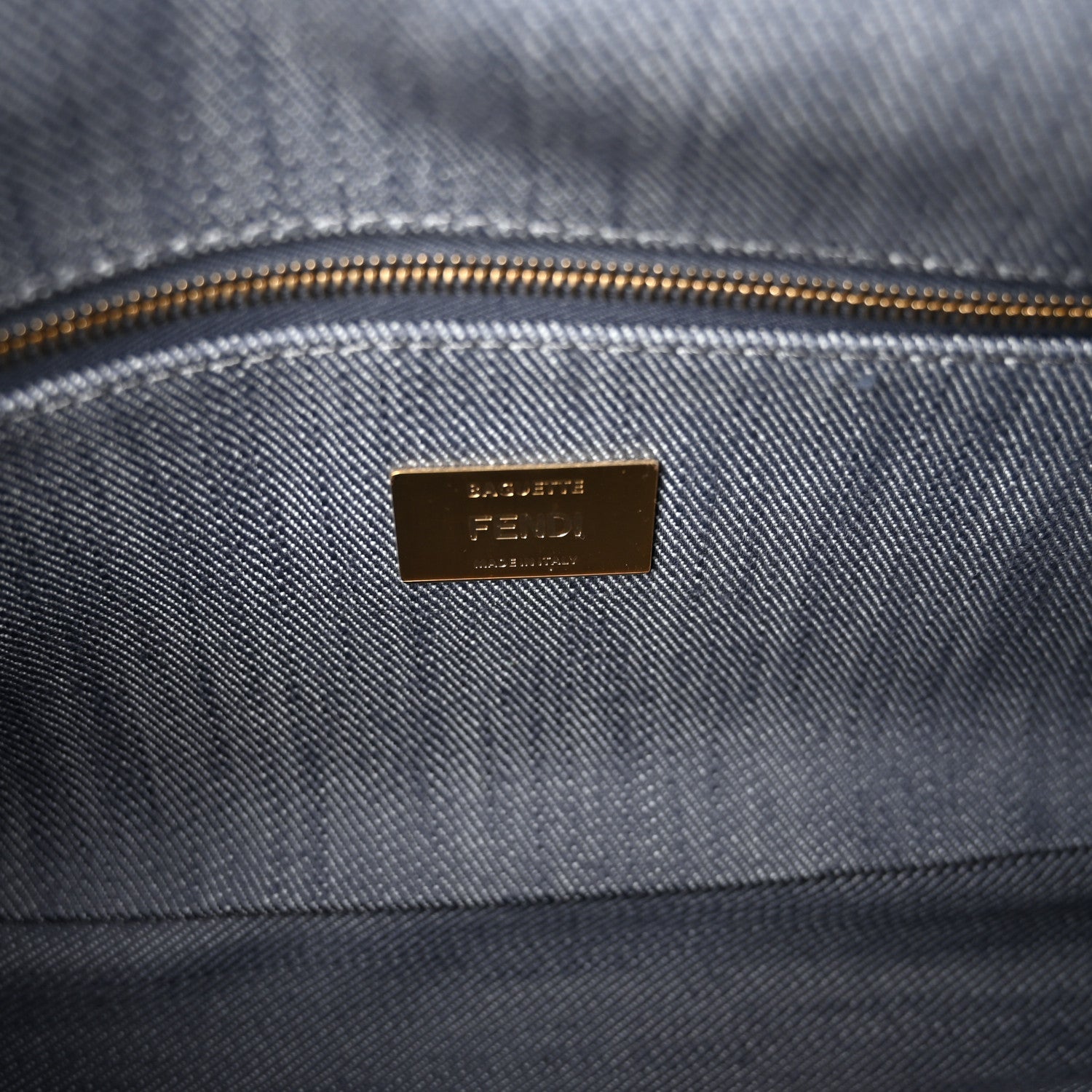 Denim Vitello King Fringe FF Embroidered Baguette Denim Myrtle Dark Nut - Image 6