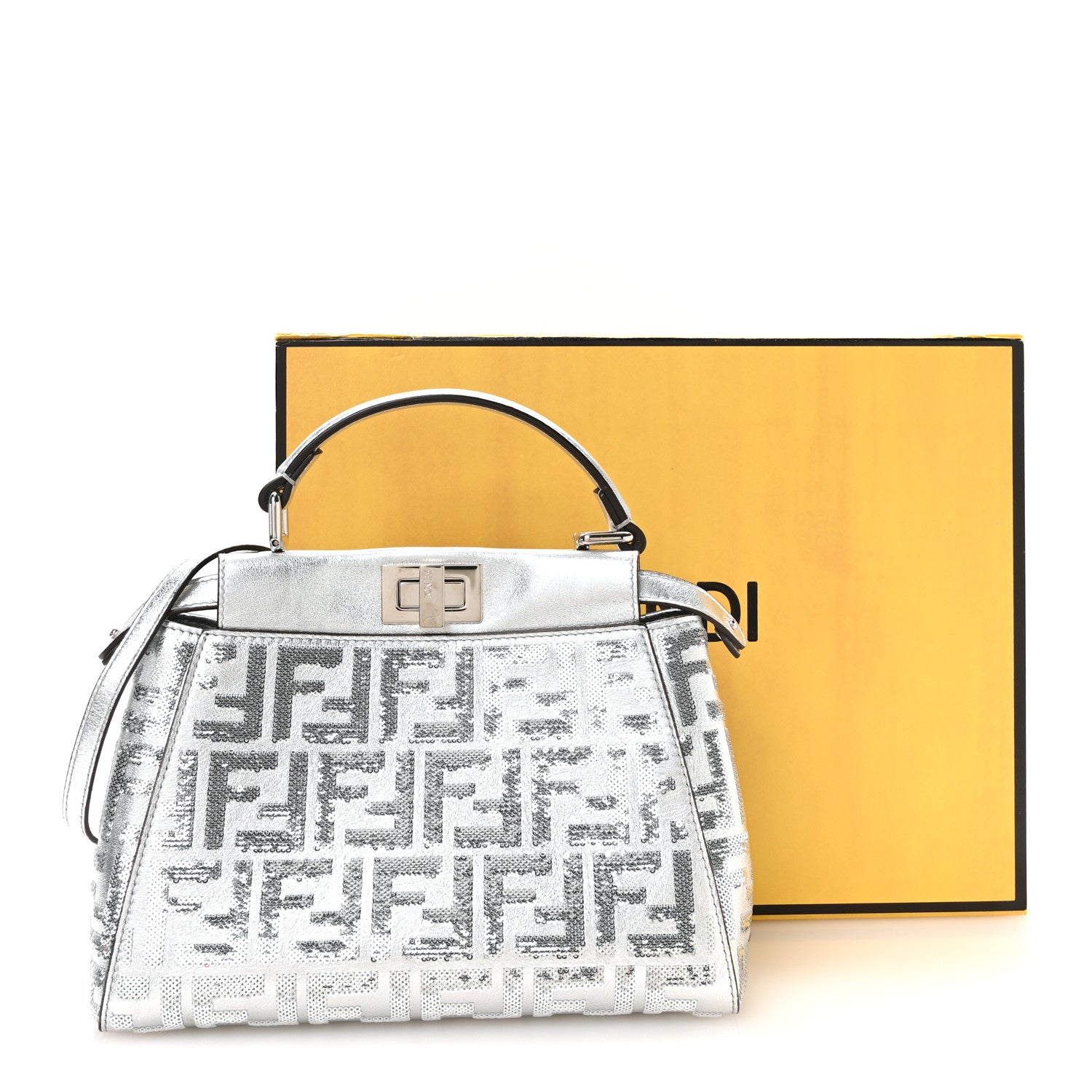 Vitello Catalan Mirror Sequin FF 1974 Embroidered Mini Peekaboo Iconic Satchel Argento - Image 11