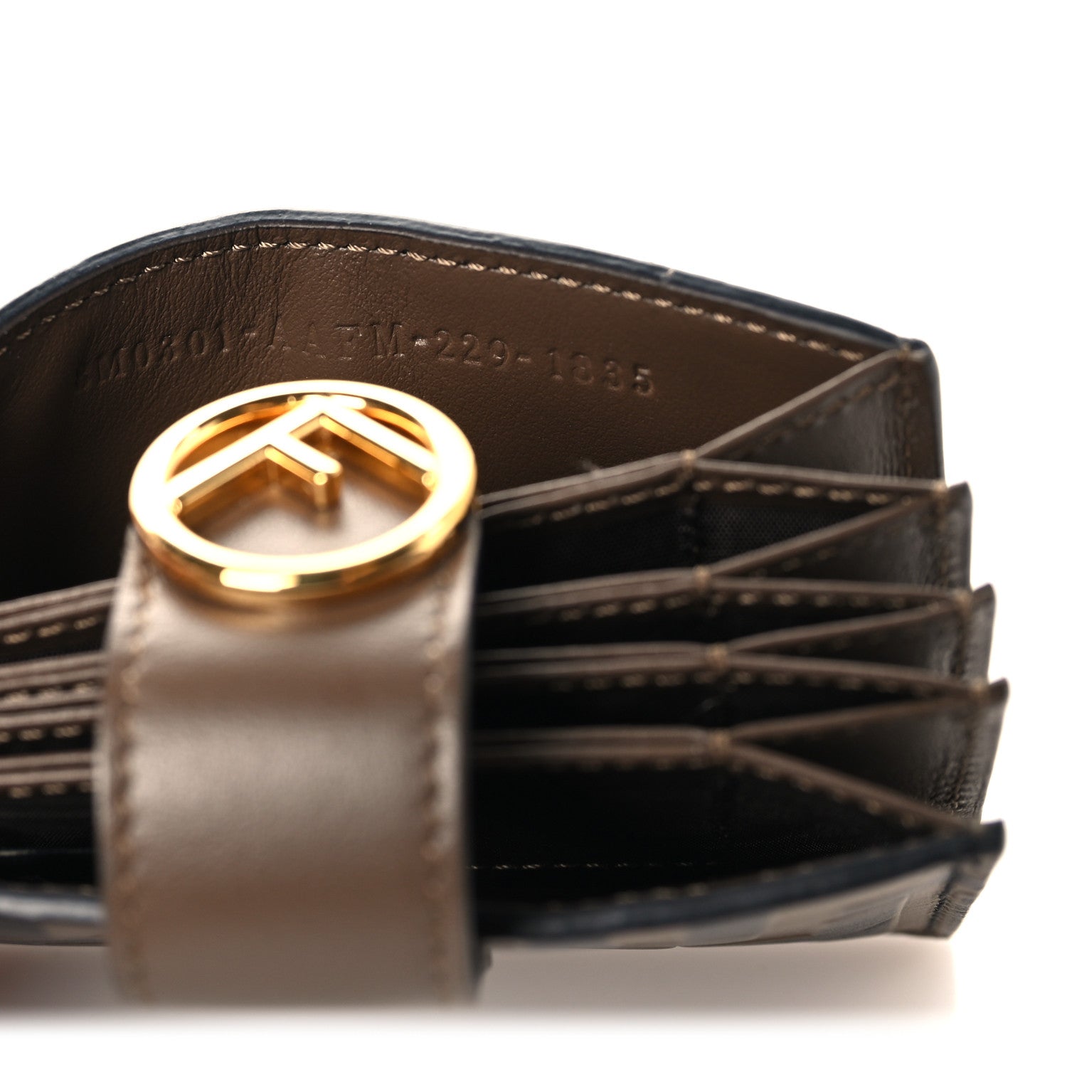 Vitello Soft F is Fendi Bi-Color FF 1974 Embossed Gusseted Card Holder Maya Black - Image 7