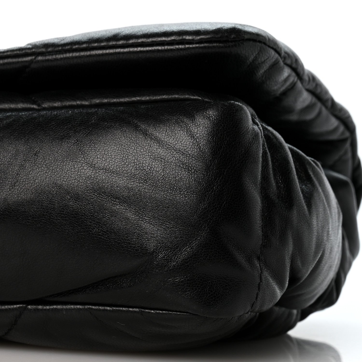 Nappa Soft Padded Logo Embossed Triangle Quilted Small Shoulder Bag Black - Image 10