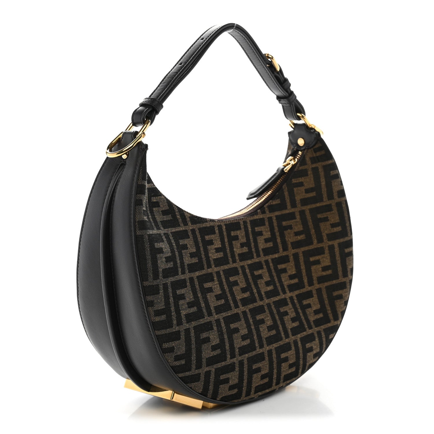 Fabric Jacquard Vitello Grace FF 1974 Small Fendigraphy Hobo Bag Tobacco Moro Ebano - Image 3