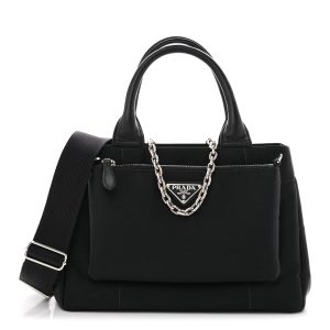 Tessuto Nylon Nappa Zip Pocket Chain Tote Black