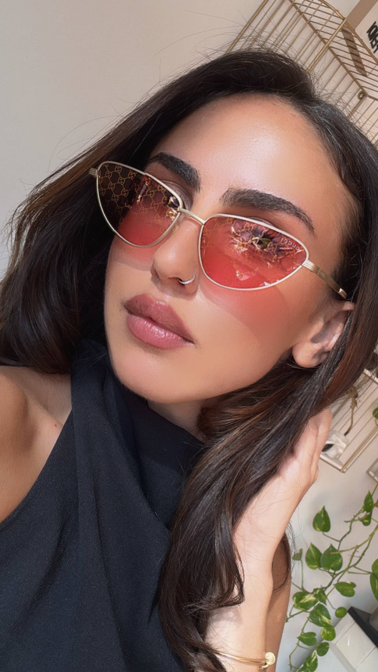 Gucci GG1879S Metal Cat Eye Sunglasses in Gold Mirror Lens - 图片 2