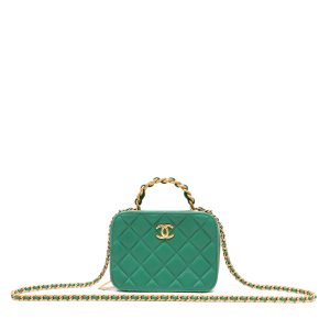 Chanel Top Handle Vanity Chain Bag Green Quilted Lambskin w/Gold Hardware