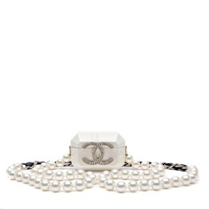 Chanel AirPods Pro Case White Acrylic w/Leather and Pearl Strap