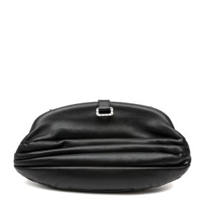 Chanel Fold-Over Clutch Bag Black Lambskin Leather w/CC Clasp and Silver Hardware